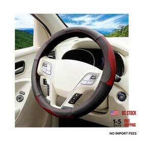 Anftdco-auto3 Anftdco Car Steering Wheel Cover 15 Inch Genuine Leather Breathable Anti Black/red