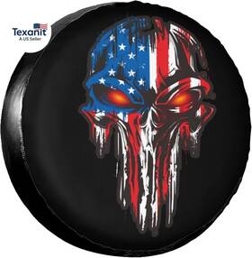 Automobile Decoration Articles Manufacturing Co. Ltd. 705353989407 American Flag Skull Patriotic Spare Tire Cover Universal Wheel For Tr