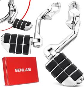 Benlari 744759294180 Highway Pegs 1.25 Inch Footpegs 304 Stainless Steel Adjustable Long Angled F