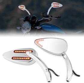 90106025 Branded 90106025#2 Motorcycle Mirrors With Brake And Turn Signal Rear Led Mirror Teardrop For 8mm/10m