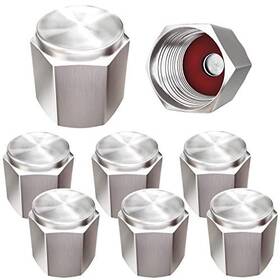 Acr762 Congge Brass 8 Pack Tire Valve Caps Silver Premium Metal Rubber Seal