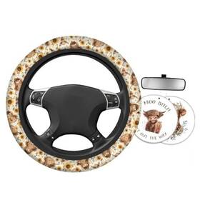Aa320 Dinsyxu Highland Cow And Cattle Steering Wheel Cover Quick Installation &