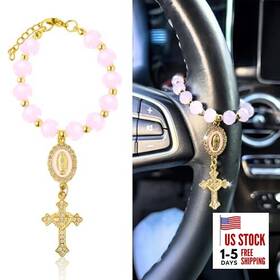 Dve-l-qq91-rosary Dvehdbay Rosary For Cars Steering Wheel Charm Accessory Mirror Virgen Pink