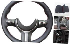 Ca01-f30-m Gl Diy Sew Black Microfiber Leather Steering Wheel Cover For Bmw 3 Series