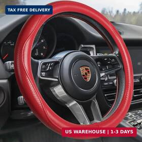 Haokay 770651342698 Top Grade Red Genuine Leather Steering Wheel Cover Women Luxury