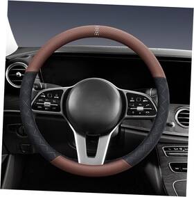 Hehkjdnby Swc-lea-001 Ultra-thin Napa Leather Steering Wheel Cover With 3d Anti-slip Coffee&black