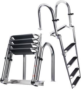 8053s Indutries Co .ltd Heavy Duty Pontoon Boat Ladder 316 Stainless Steel 4 Step Telescoping Folding R