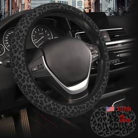 Irbst01 Inroan Black Leopard Print Cheetah Steering Wheel Cover For Women Anti-slip Irbst01 Inroan Black Leopard Print Cheetah Steering Wheel Cover For Women Anti-slip