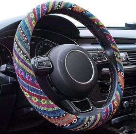 Limsas Mg-mzf-01 Boho Steering Wheel Cover Elastic Microfiber For Women Colorful