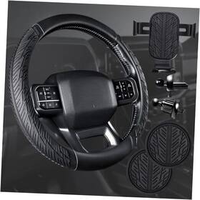 Fx618sf-bk140-zj7 Lj Rubber Leather Steering Wheel Cover Set Large-size Large 15.5 Inch -16 Black