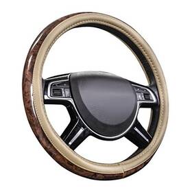 Zt-0137 Lj Wood Grain 14.5-15 Inch Microfiber Leather Steering Wheel Cover Anti Beige