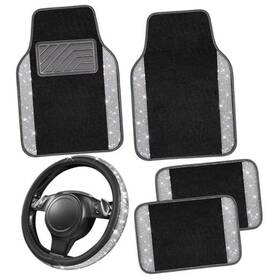 170-ab0-zj5-xbz Lj Zt-0606 Bling Diamond Leather Steering Wheel Cover 14.5in-15in Floor Mats Black Silver