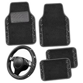 170-bk1-zj5-xbz Lj Zt-0606 Bling Diamond Leather Steering Wheel Cover 14.5in-15in Floor Mats Black