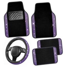 14.5in-15in Lj Zt-0606 170-pl0-zj5 Bling Diamond Leather Steering Wheel Cover Floor Mats Purple