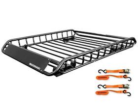 2tiedowns Maxxhaul 812351039444 50944 Steel Roof Rack-150lb. Capacity With 2 Pcs Tie Down Black