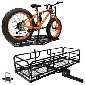 Mercars 617201372821 Hitch Mount Cargo Carrier Basket - Comes With Bike Rack Fits 2 Ebike Fat-tire