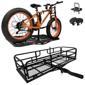 Hcc-02 Mercars Hitch Mount Cargo Carrier Basket - Comes With Bike Rack Fits 2 Ebike Fat-tire