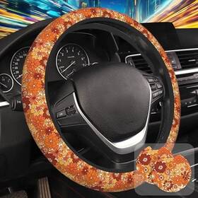 Swcn2-b2w015 Mutziby Steering Wheel Cover With 2 Pcs Car Coasters Neoprene Boho Orange Flowers