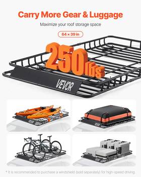 Vevor 197988673514 Durable Universal Roof Rack Cargo Carrier Basket 64x39x4.1 In Car Top Luggage