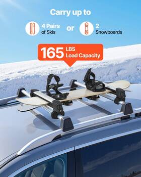 Vevor 197988897163 Ski And Snowboard Roof Rack Carry Up To 4 Pairs Of Skis Or 2 Snowboards Pcs Al