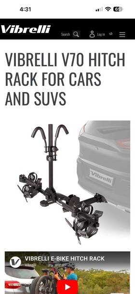 V70-adventure Vibrelli Hitch 2 Bike Rack - Fits Fat Tire Mountain V70 Sport Tilt Design