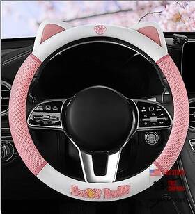 Ymus-ktfxp-1 Ymshope Womens Cartoon Steering Wheel Cover Comfortable Breathable Non-slip All Pink