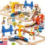 94PCS Wooden Train Set, Modern City Adventure Railway Track For Kids With Bridge. Fixed Price $83.64.
