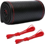 Genuine Leather Steering Wheel Cover 15 Stitch Wrap Black Red Non Slip. Fixed Price $21.99.