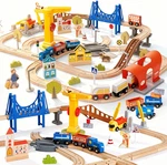 94PCS Wooden Train Set, Modern City Adventure Railway Track For Kids With Bridge. Fixed Price $61.10.