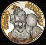1992 Happy Birthday Toned Clown Silvertowne 1OZ 999 Fine Round C6489. Fixed Price $276.25.